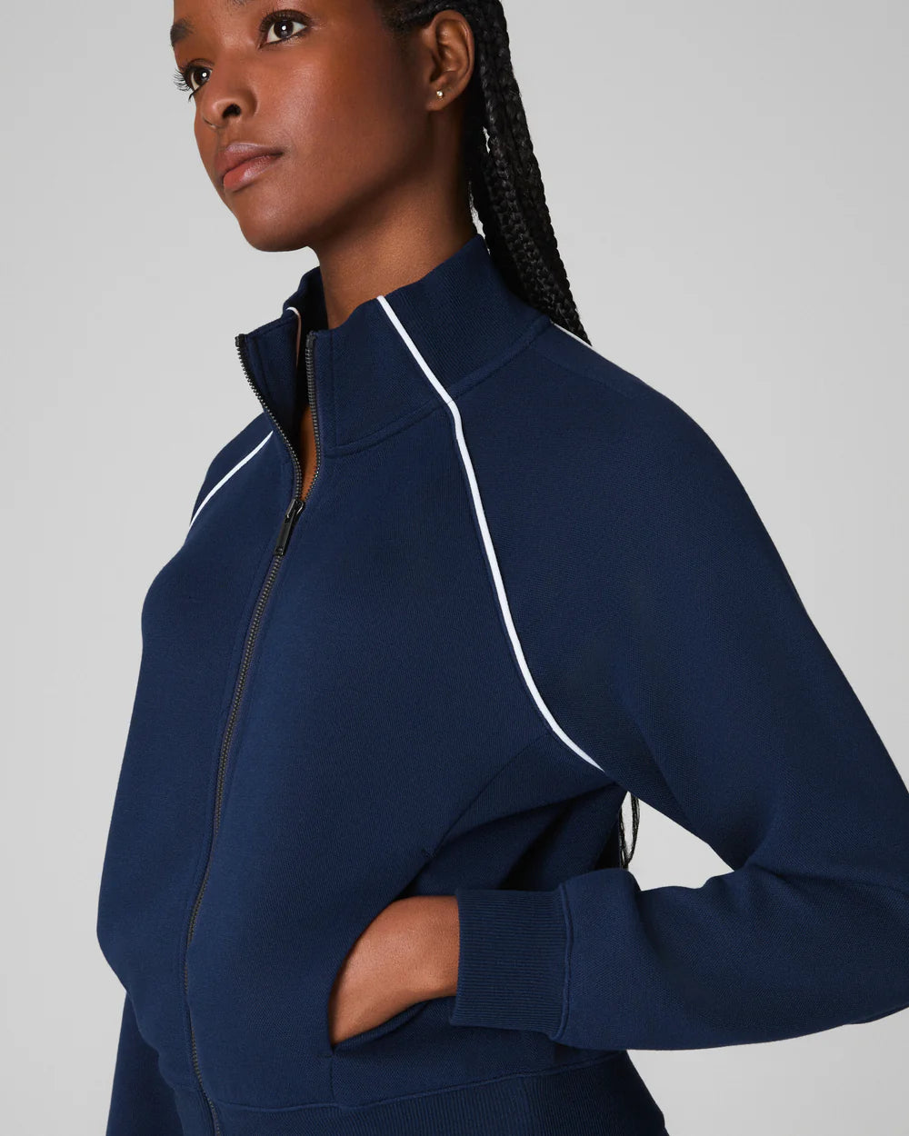SPANX AirEssentials Pique Full Zip Track Jacket in timeless navy