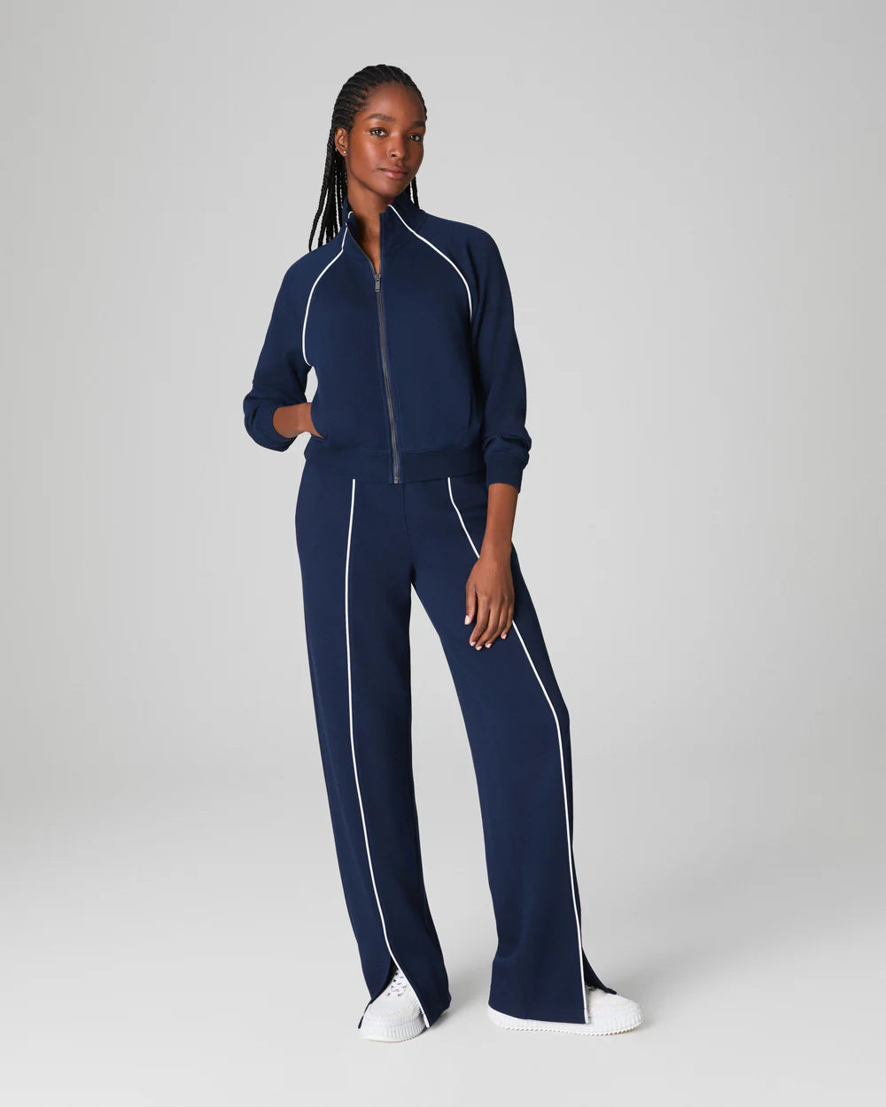 SPANX AirEssentials Pique Full Zip Track Jacket in timeless navy
