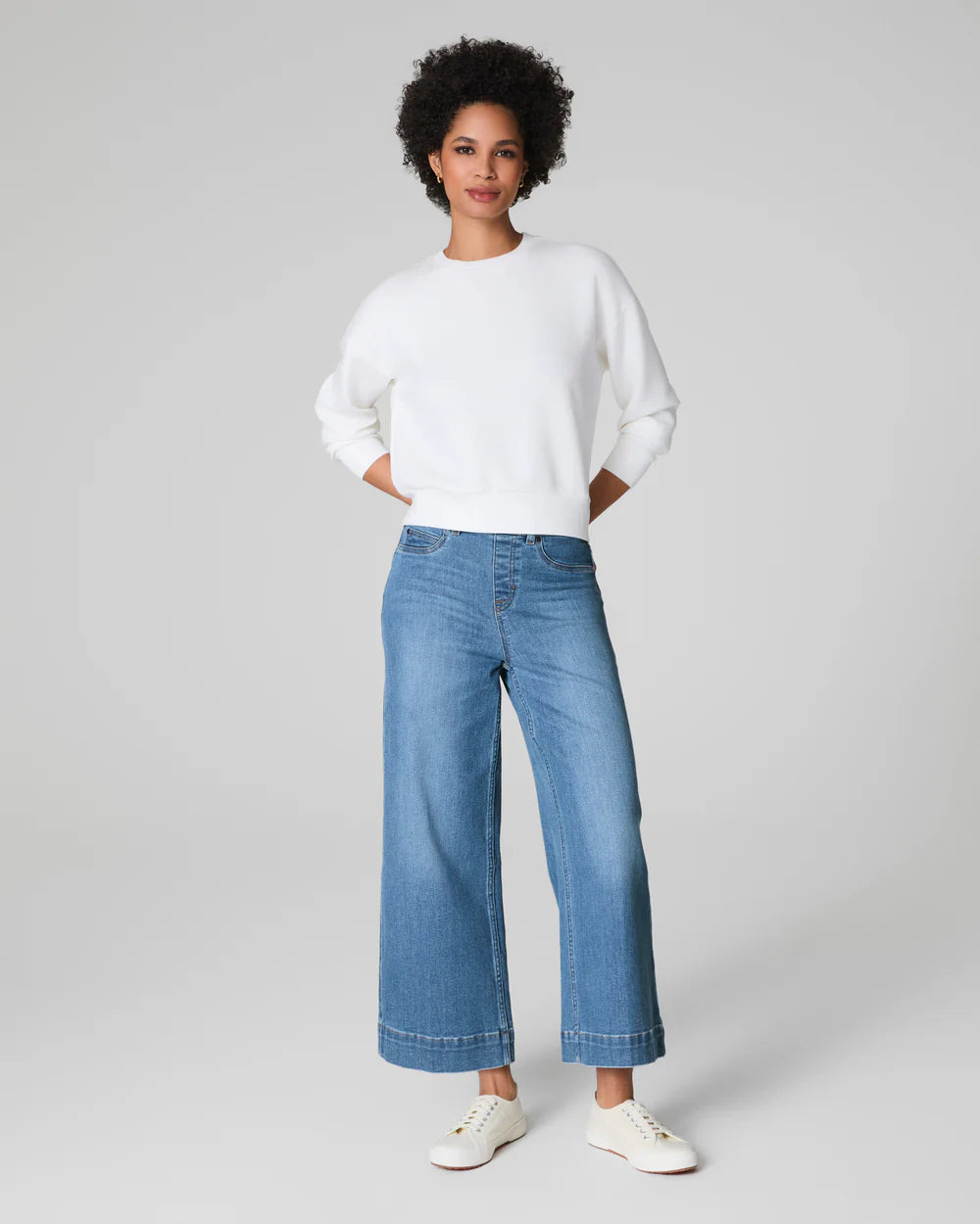 SPANXshape EveryWear Cropped Wide Leg Jeans in stonewashed blue