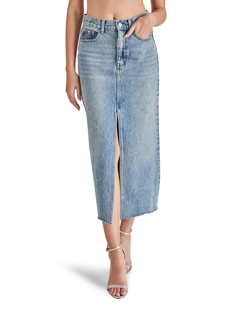 steve madden avani denim skirt in light blue