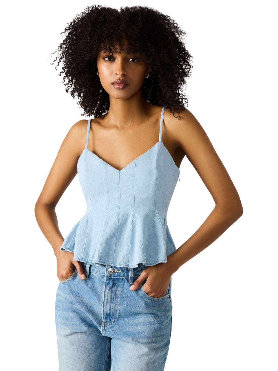 Steve Madden Demi Denim Peplum Camisole in sea blue