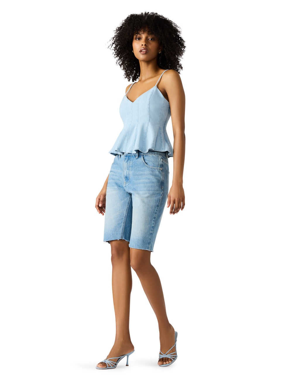 Steve Madden Demi Denim Peplum Camisole in sea blue