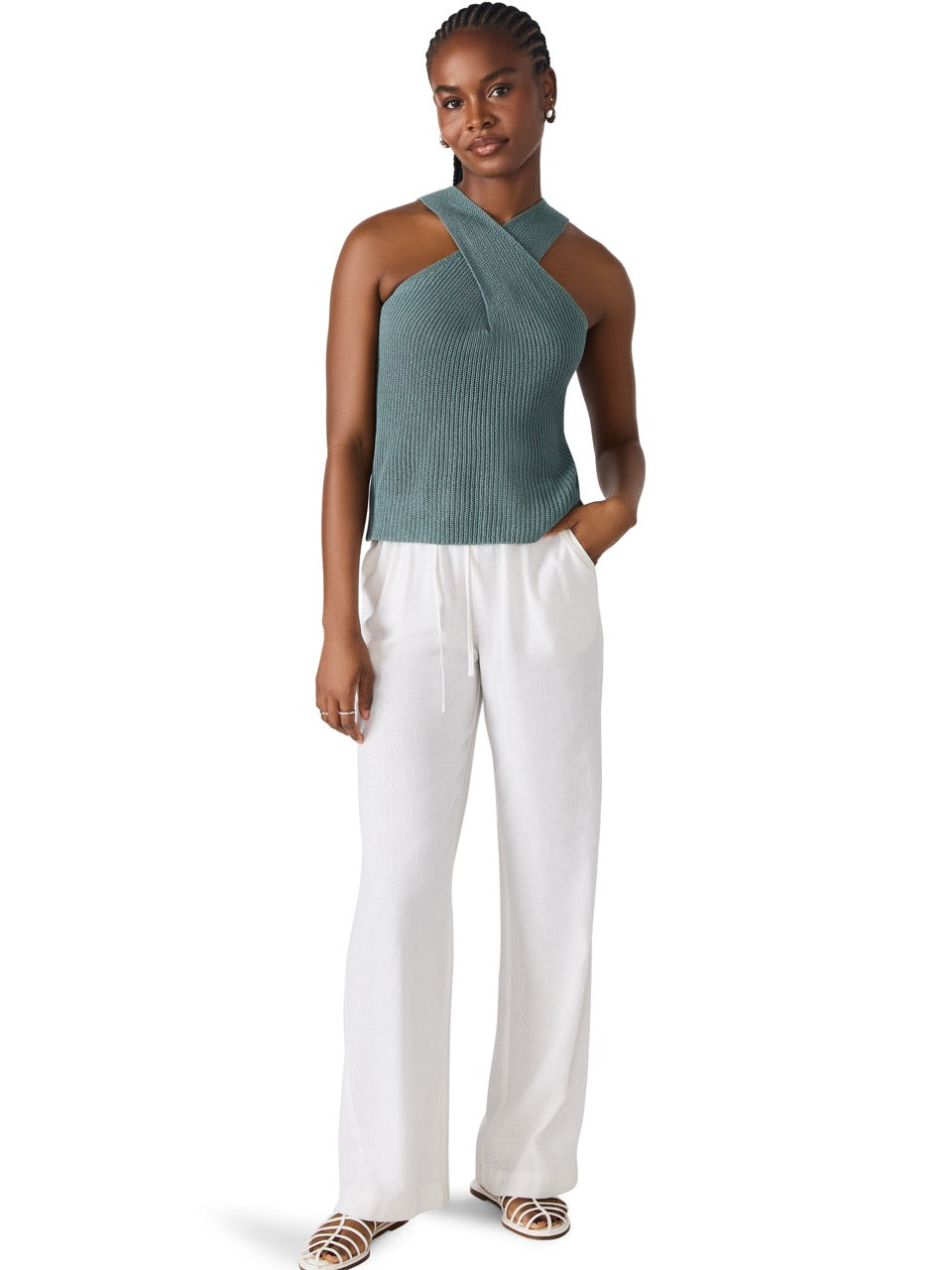 Steve Madden Ellery Crossover Sweater in dusty teal