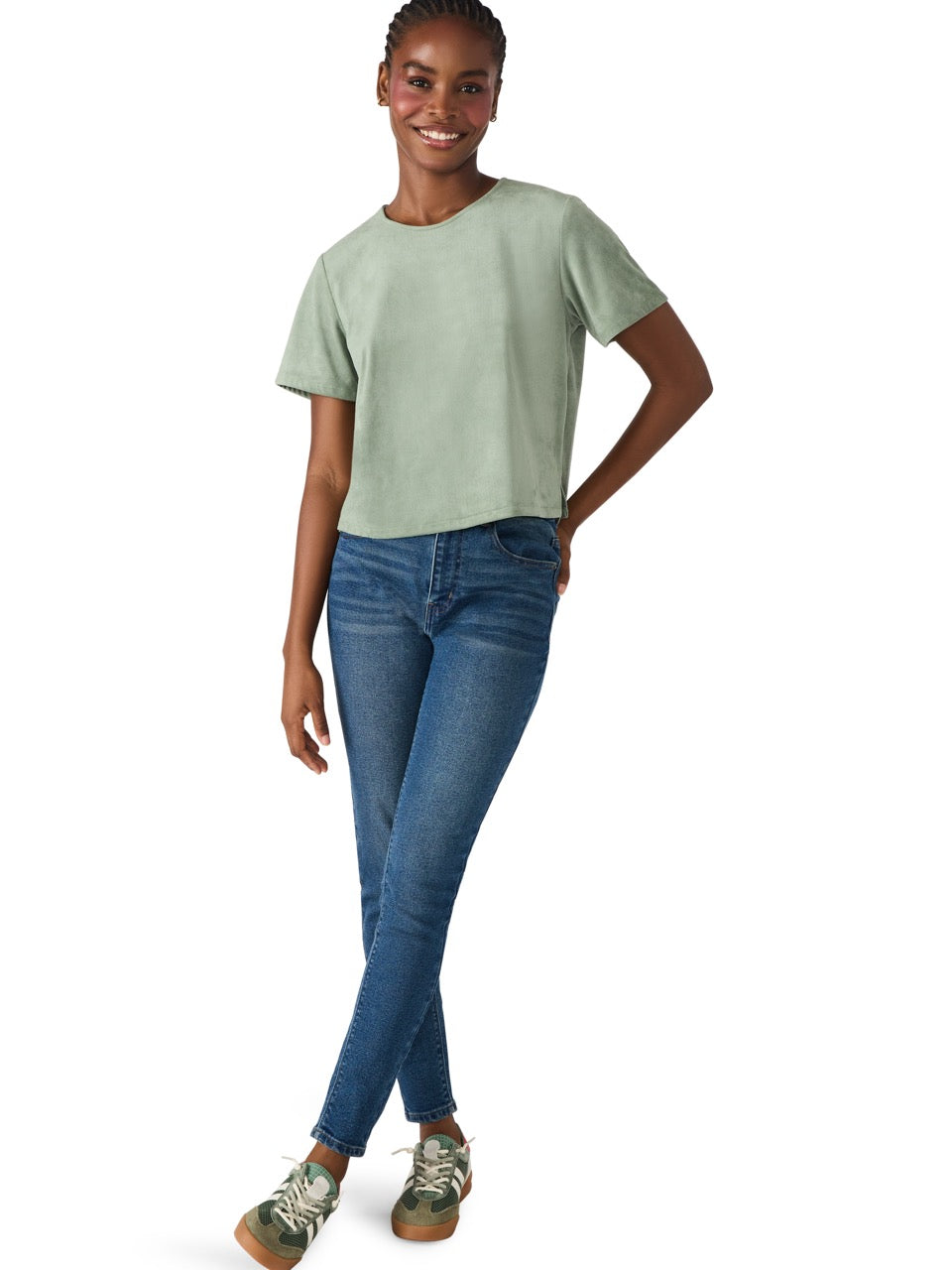 Steve Madden Ezra Faux Leather Top in jade cream