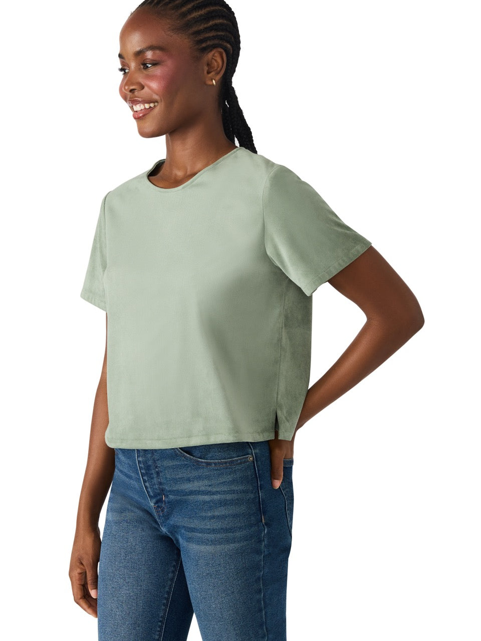 Steve Madden Ezra Faux Leather Top in jade cream