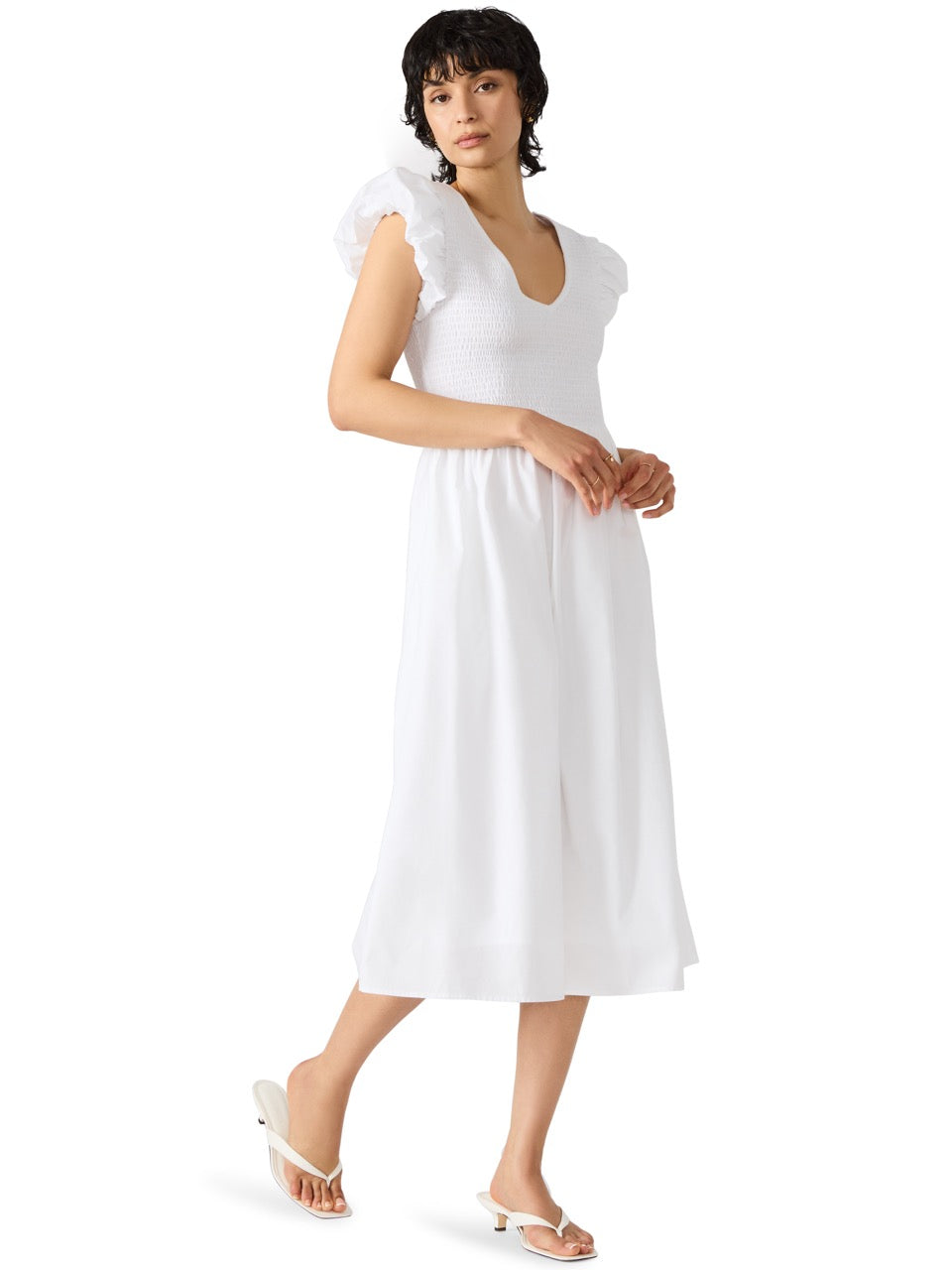 steve madden midi dress Steve Madden Gray Puff Sleeve Midi Dress White / M