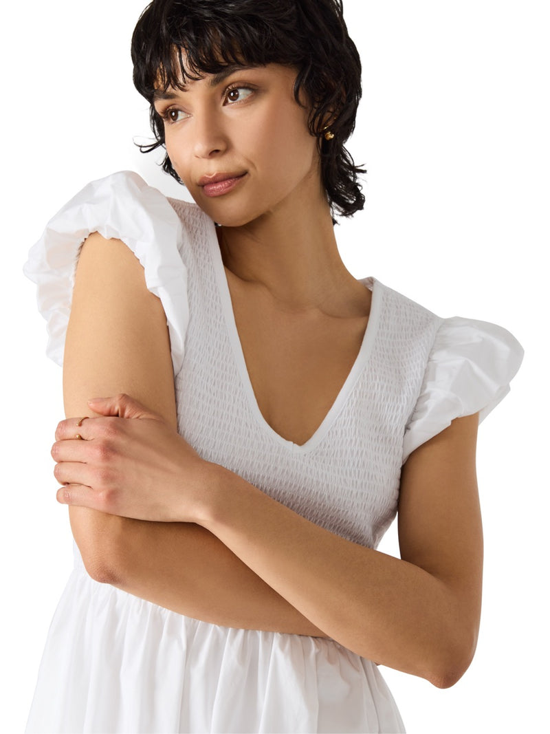 Steve Madden Gray Puff Sleeve Midi Dress in white