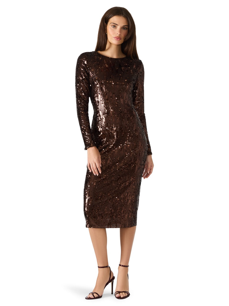 Steve Madden Hailee Sequin Midi Dress BROWN / M Steve Madden Hailee Sequin Midi Dress BROWN / M