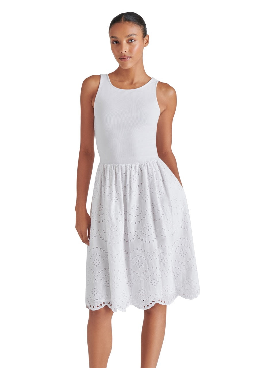 Eyelet Scallop Hem Dress | White