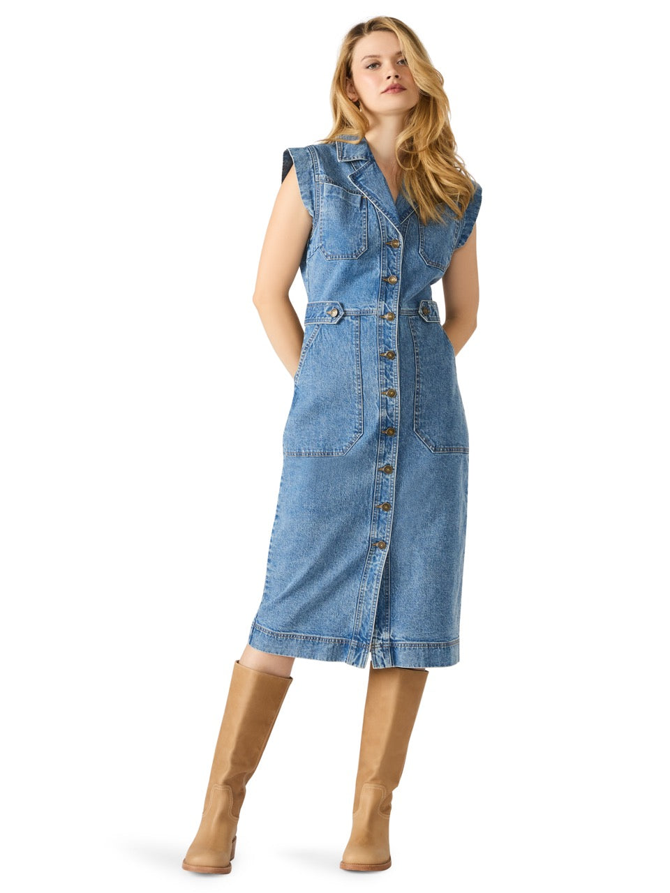 Steve Madden Julieta Denim Midi Dress FOREVERBLUE / 10 Steve Madden Julieta Denim Midi Dress FOREVERBLUE / 10