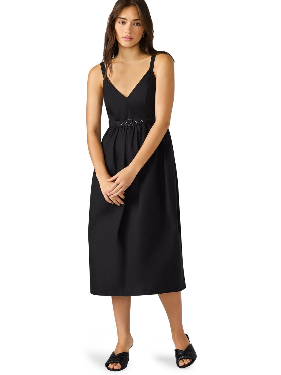 Steve Madden Juno Sleeveless Belted Smocked Dress Black
