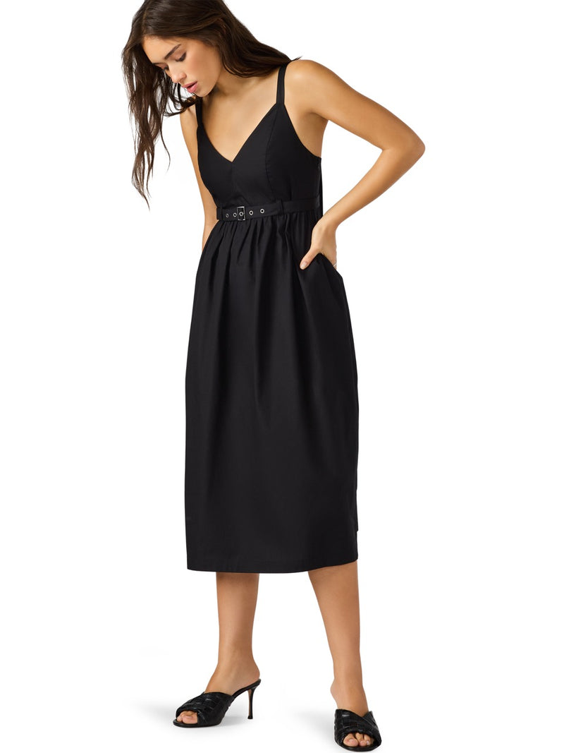 Steve Madden Juno Sleeveless Belted Smocked Dress Black