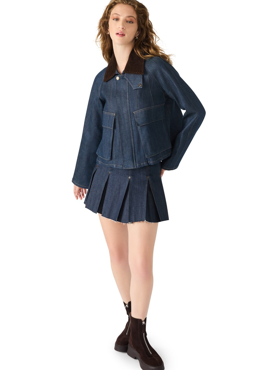 Steve Madden Justina Denim Barn Jacket in deep indigo