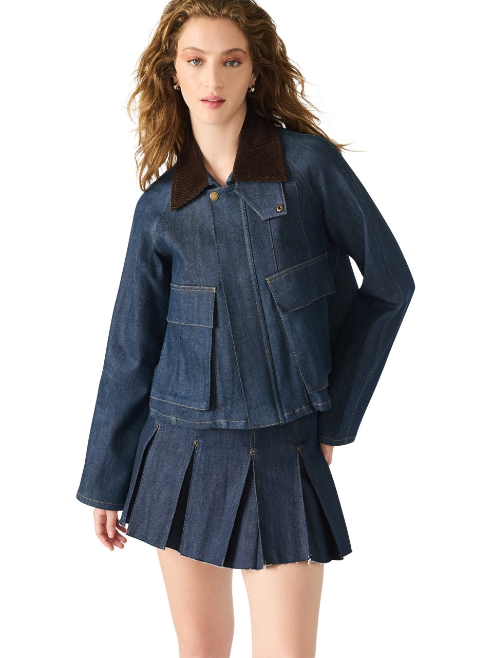 Steve Madden Justina Denim Barn Jacket in deep indigo