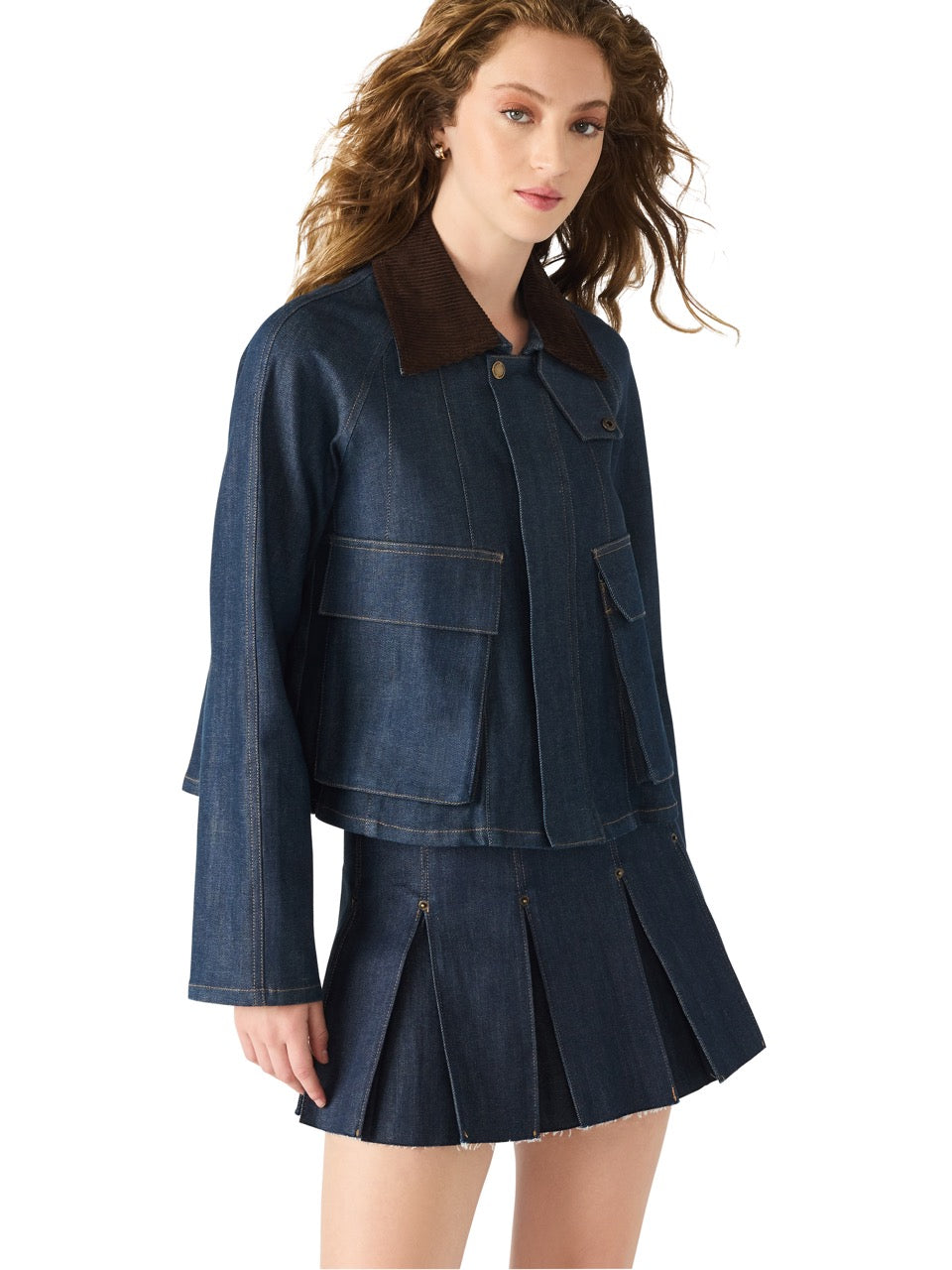 Steve Madden Justina Denim Barn Jacket in deep indigo