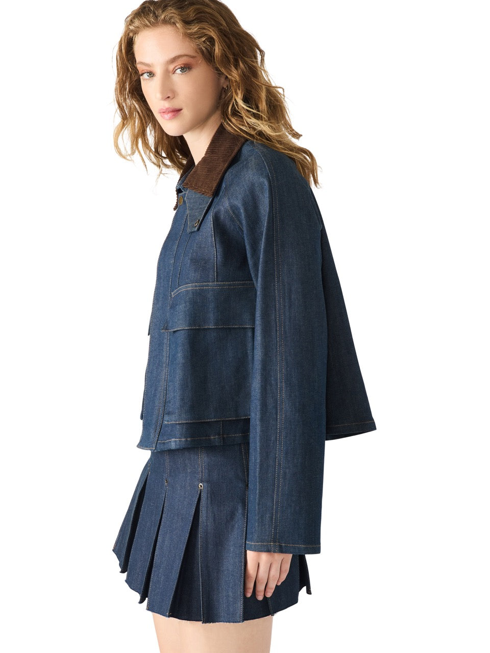 Steve Madden Justina Denim Barn Jacket in deep indigo