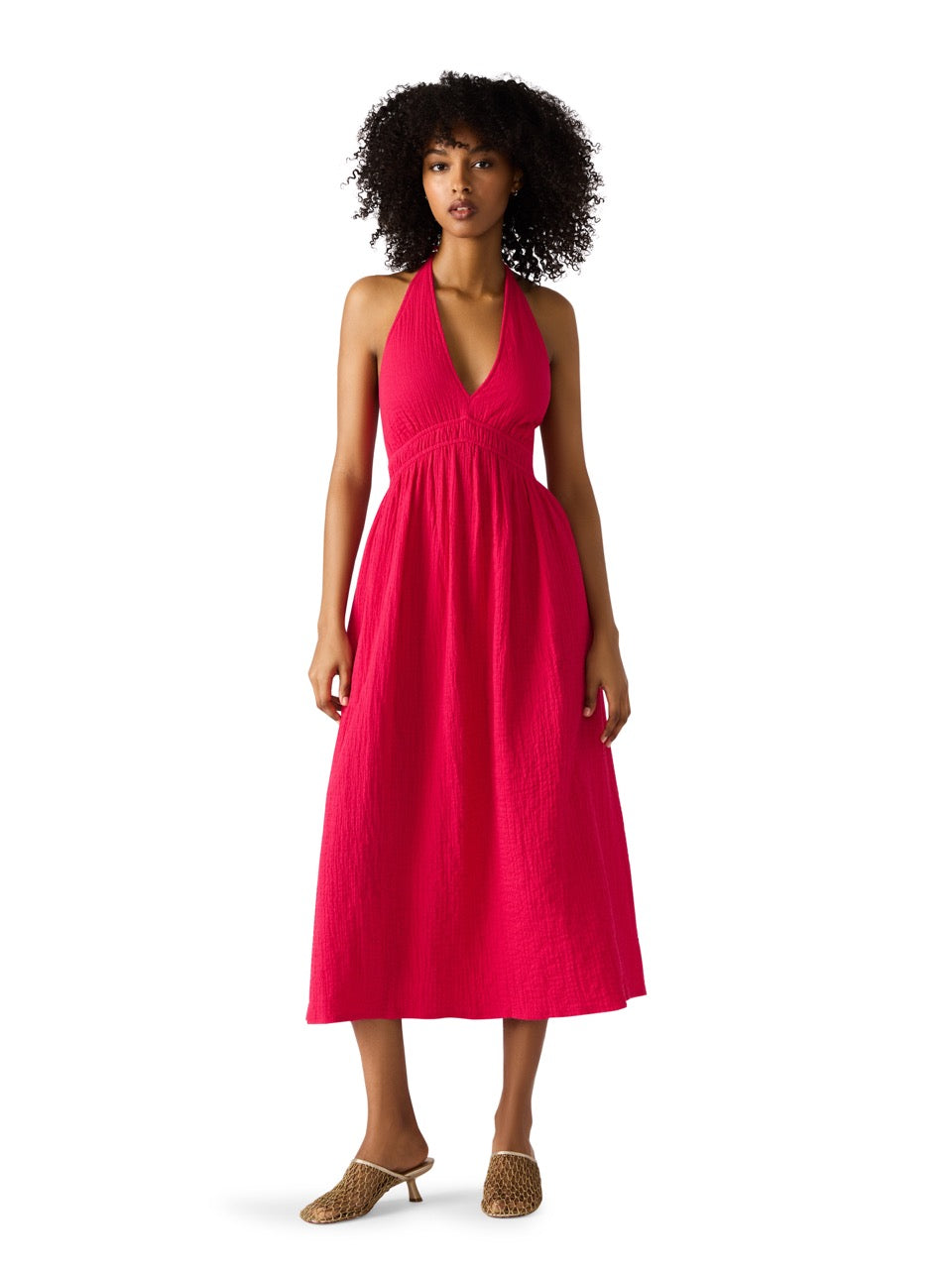 Steve Madden Piper Solid Halter Midi Dress in cranberry
