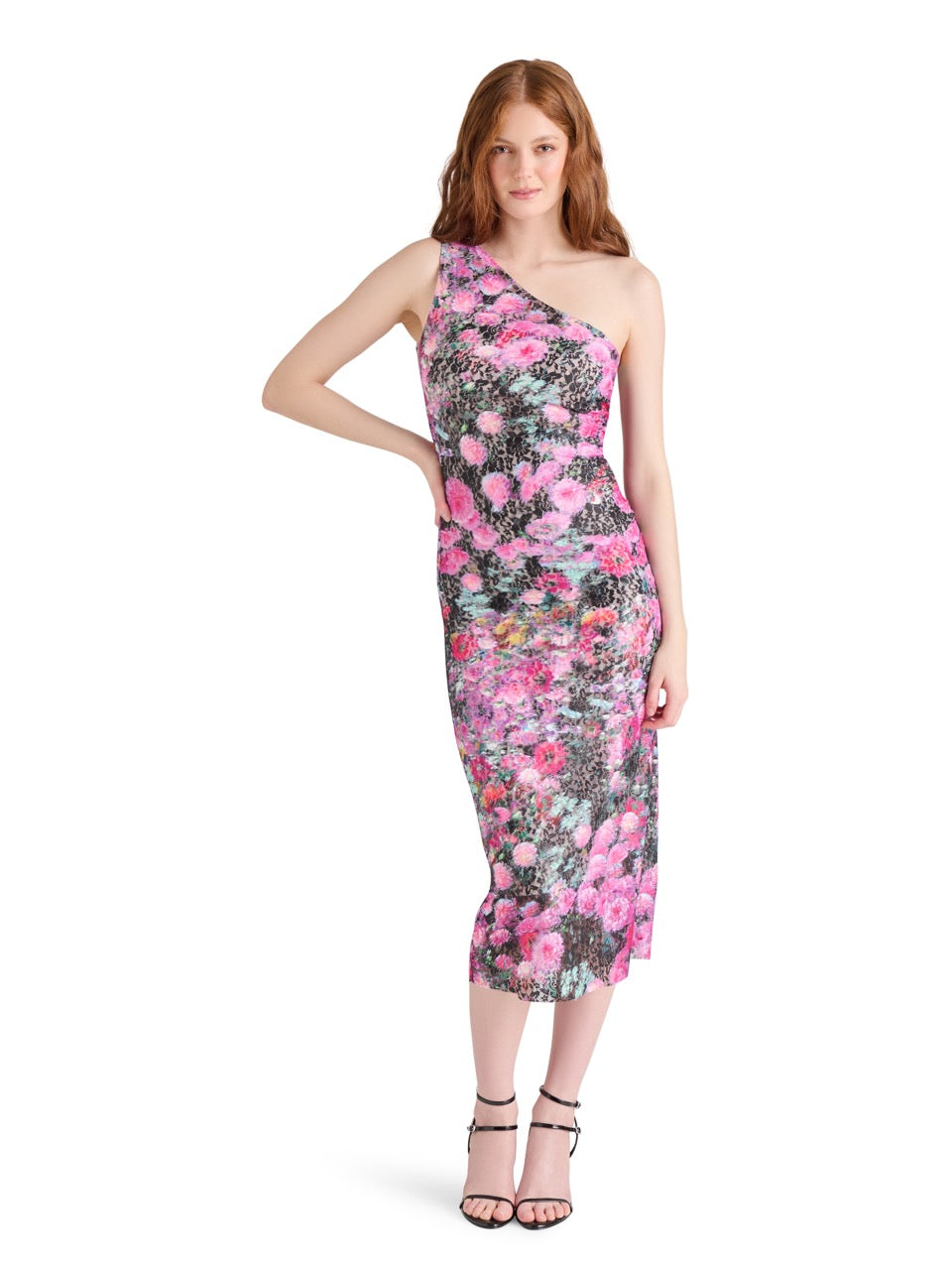 Steve Madden Sacha Floral Midi Dress in black multi