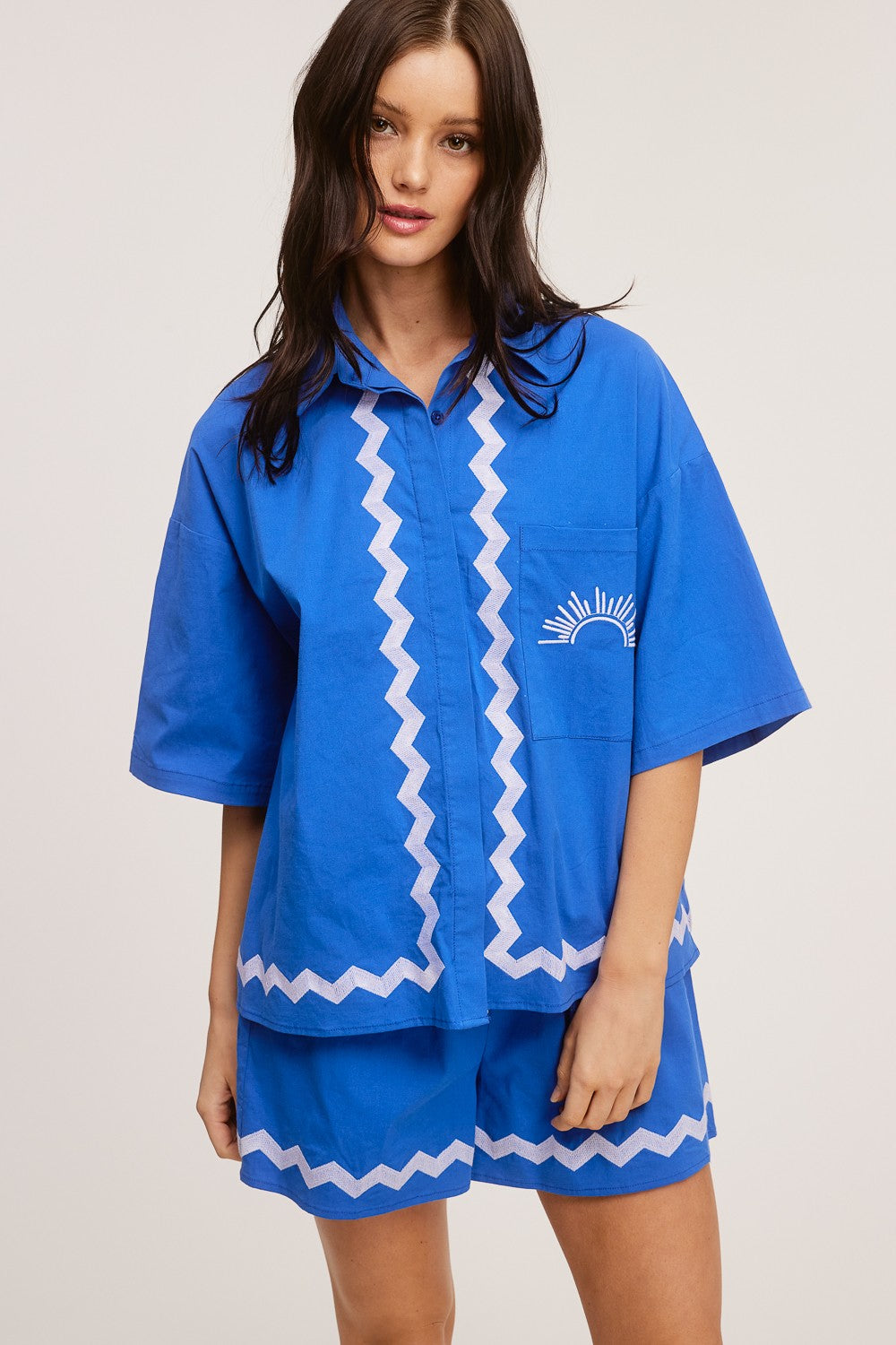 sunburst poplin shirt in royal blue-front