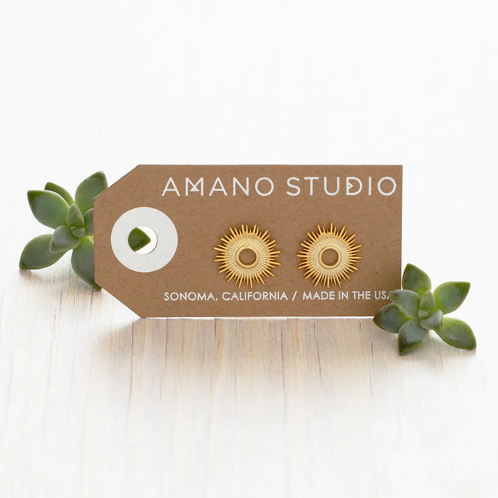 sunburst stud earrings in 24kt gold plated brass by amano studio