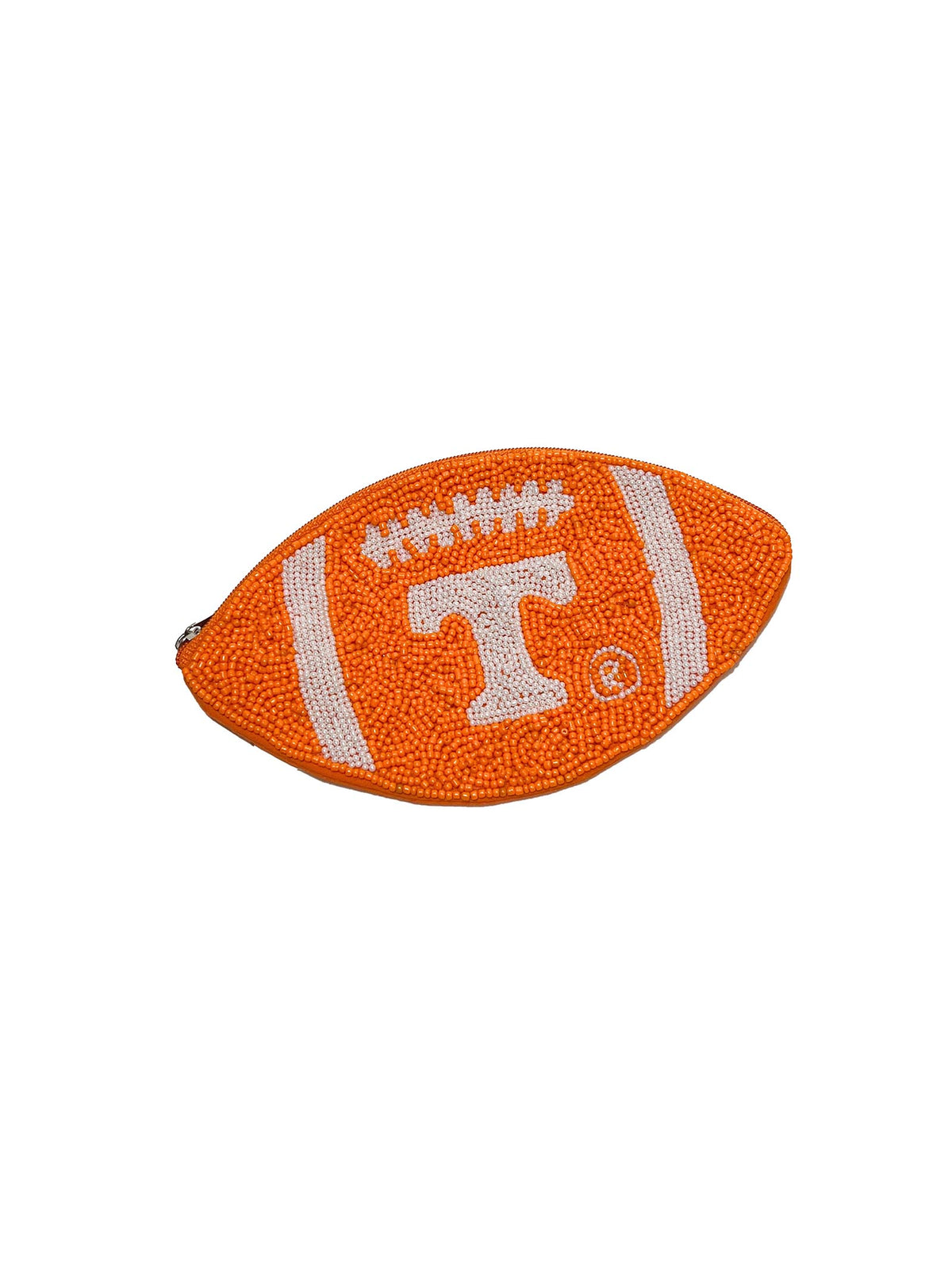 Tennessee Gameday Beaded Orange & White Football Shaped Coin Pouch