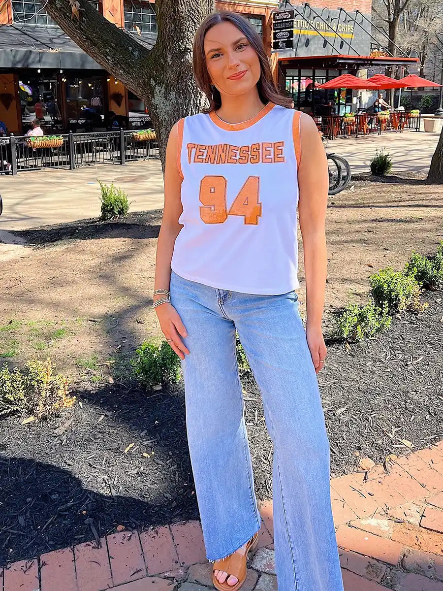 Stewart Simmons Tennessee Sequin Jersey Tank Number 94 Orange & White