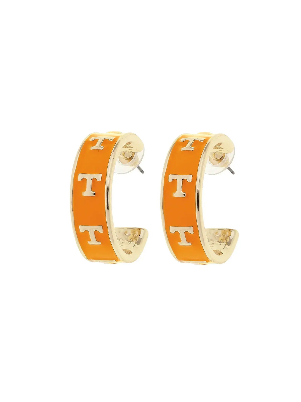 Tennessee Vols Gold & Orange Enamel Logo Huggie Hoop Earrings