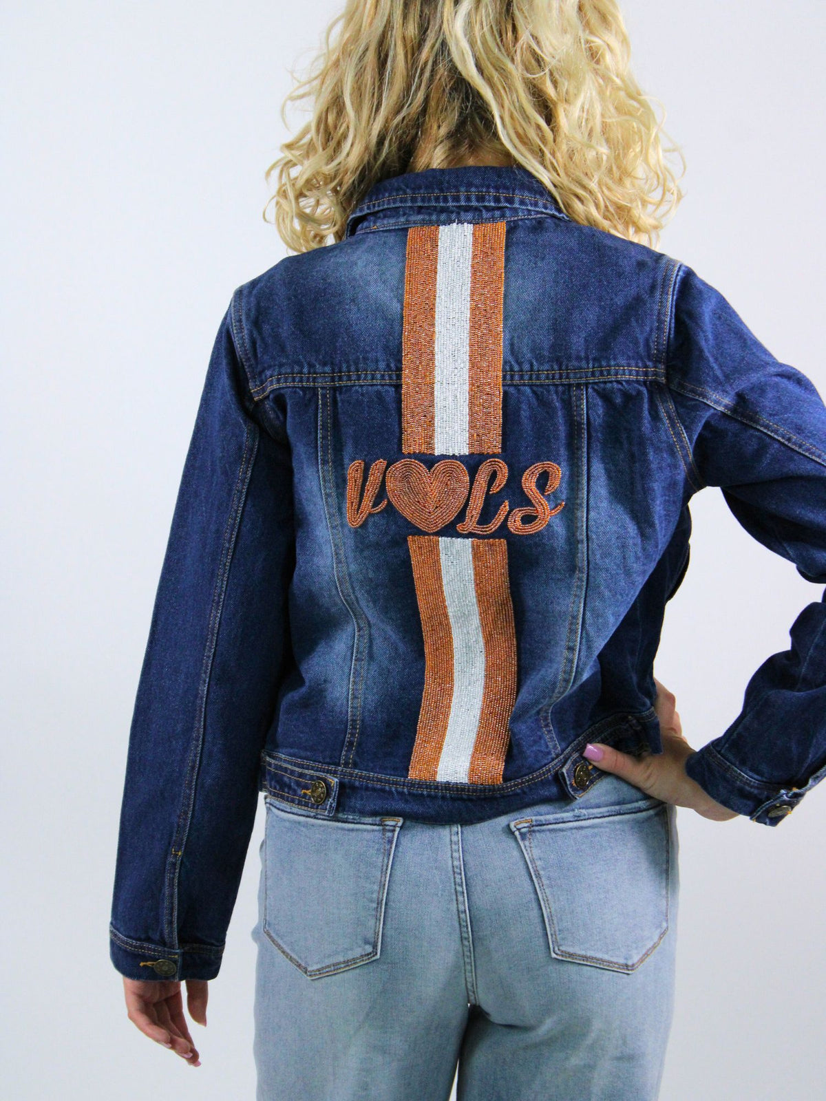 tennessee vols heart denim jacket denim orange white