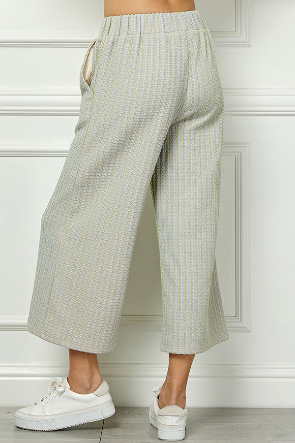 textured cropped wide leg pants in blue-back