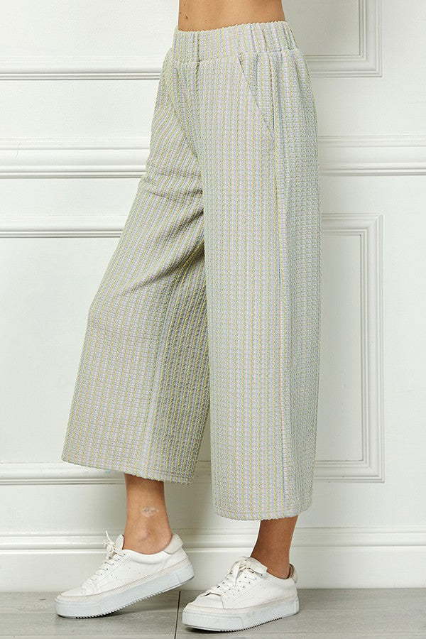 textured cropped wide leg pants in blue-side view