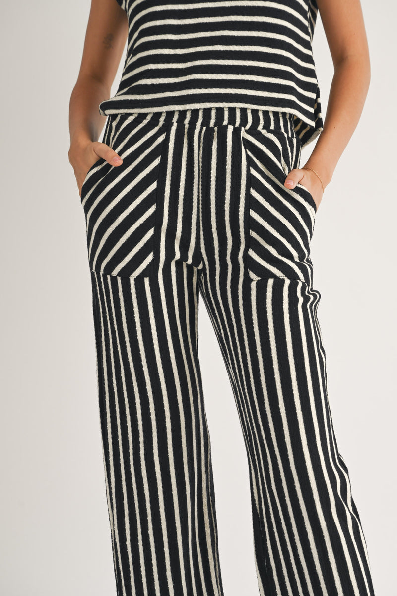 textured stripe knitted pants in black and white-front detail
