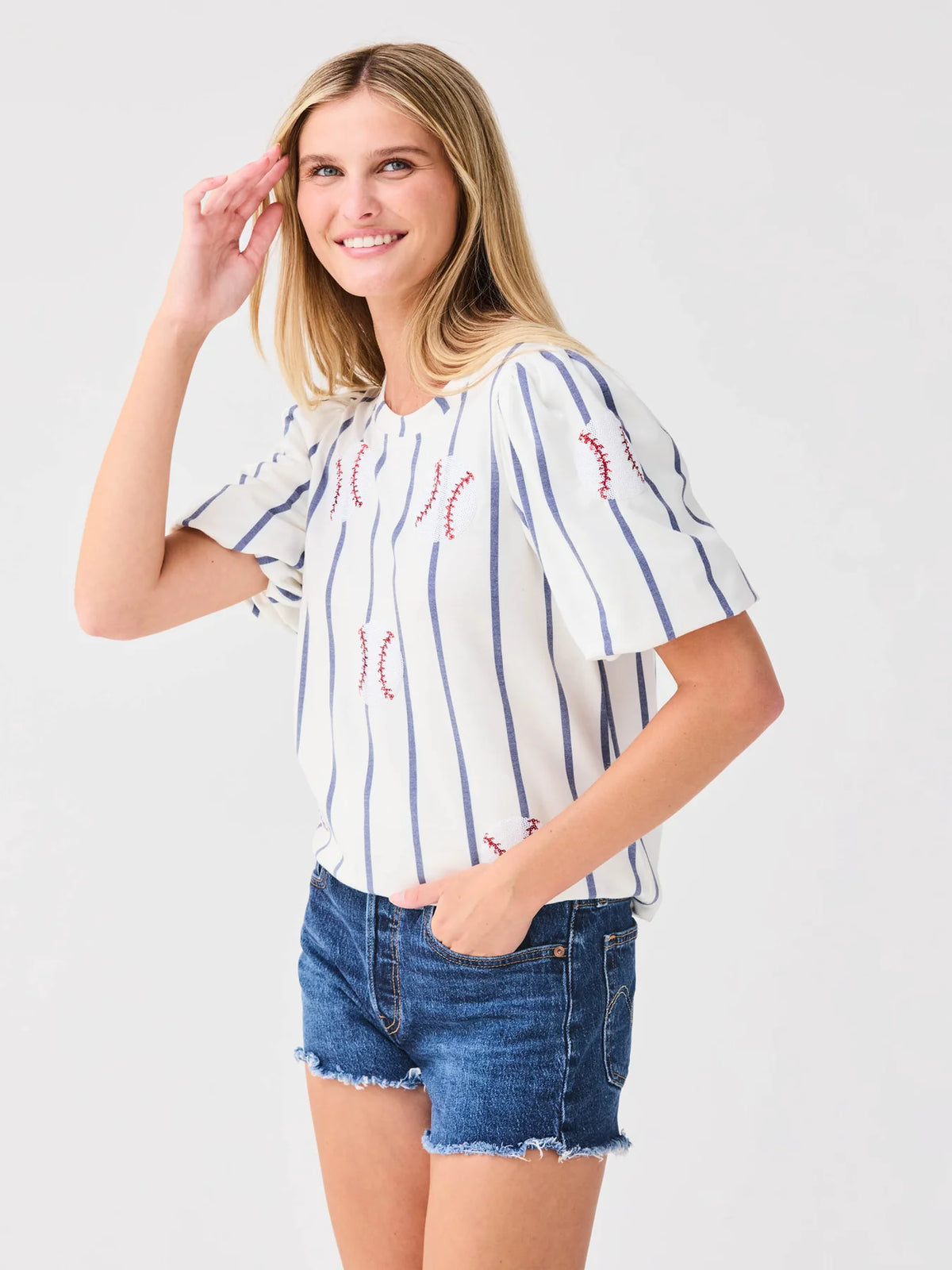 Tina Sequin Puff Sleeve Baseball Top Vols Gameday