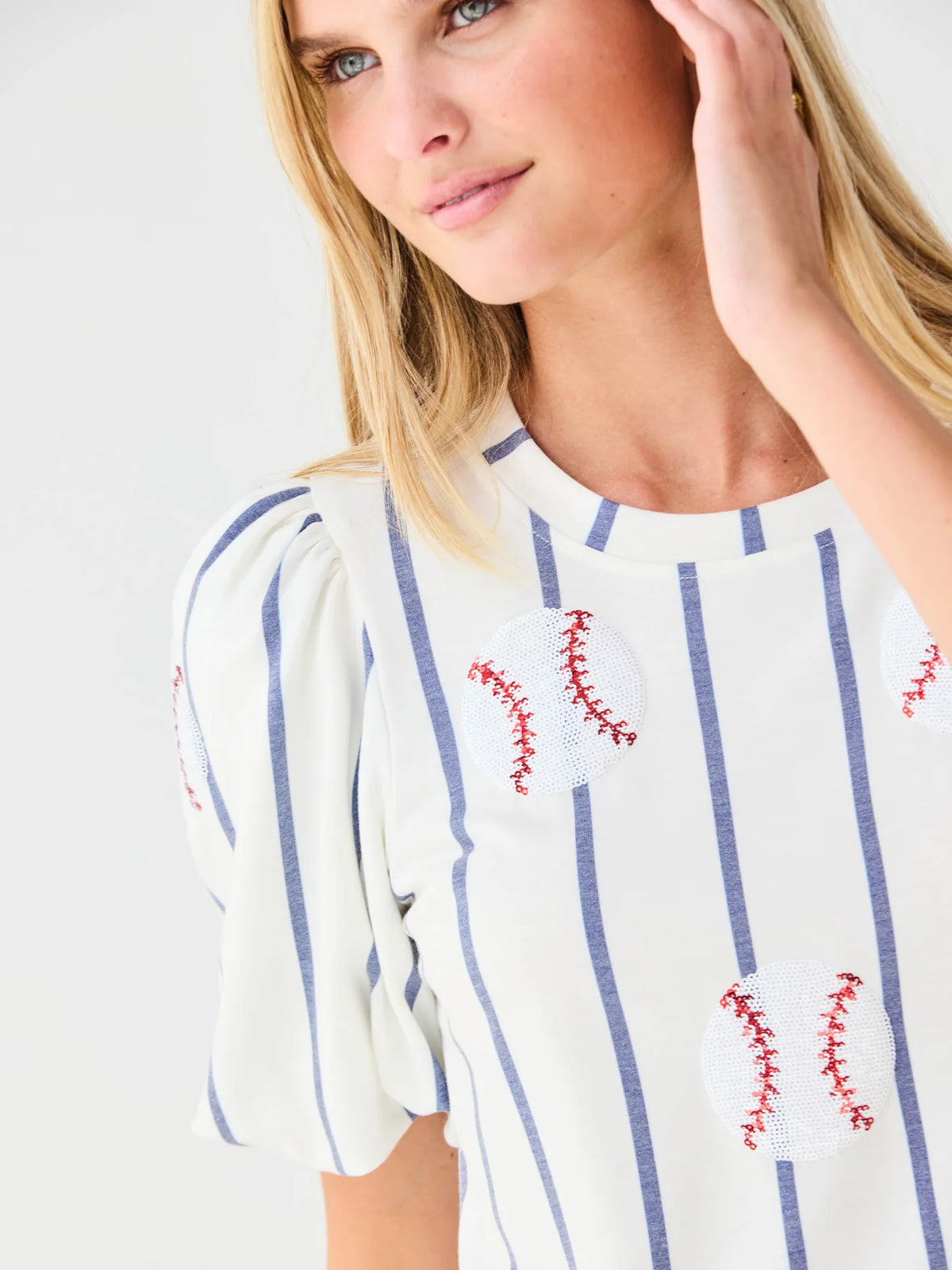 Tina Sequin Puff Sleeve Baseball Top Vols Gameday