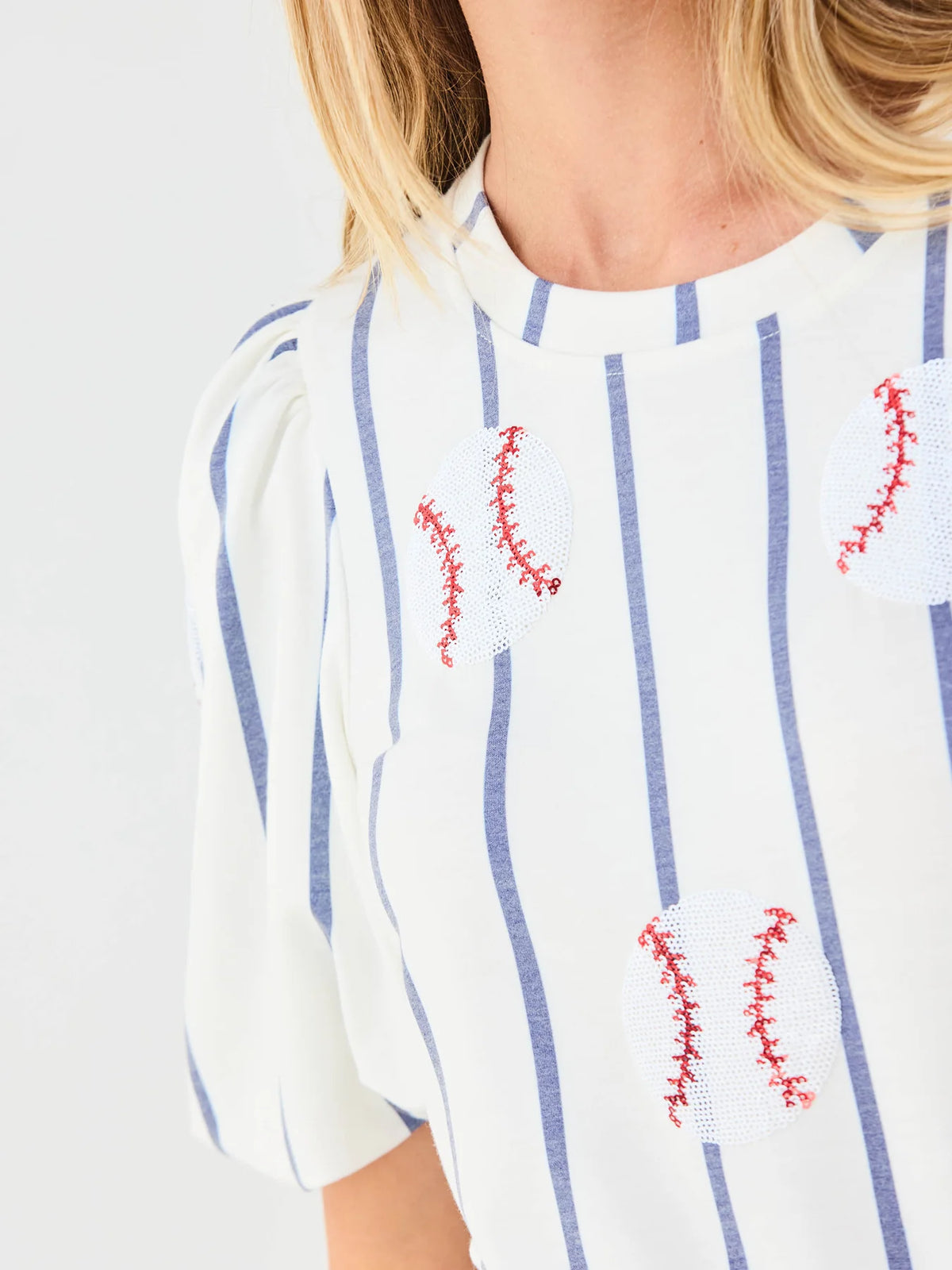 Tina Sequin Puff Sleeve Baseball Top Vols Gameday