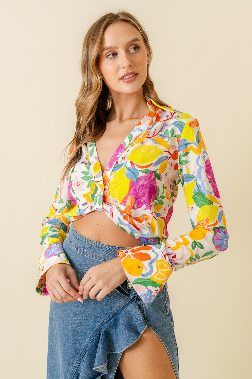 citrus sweet tropical print crop top matching set