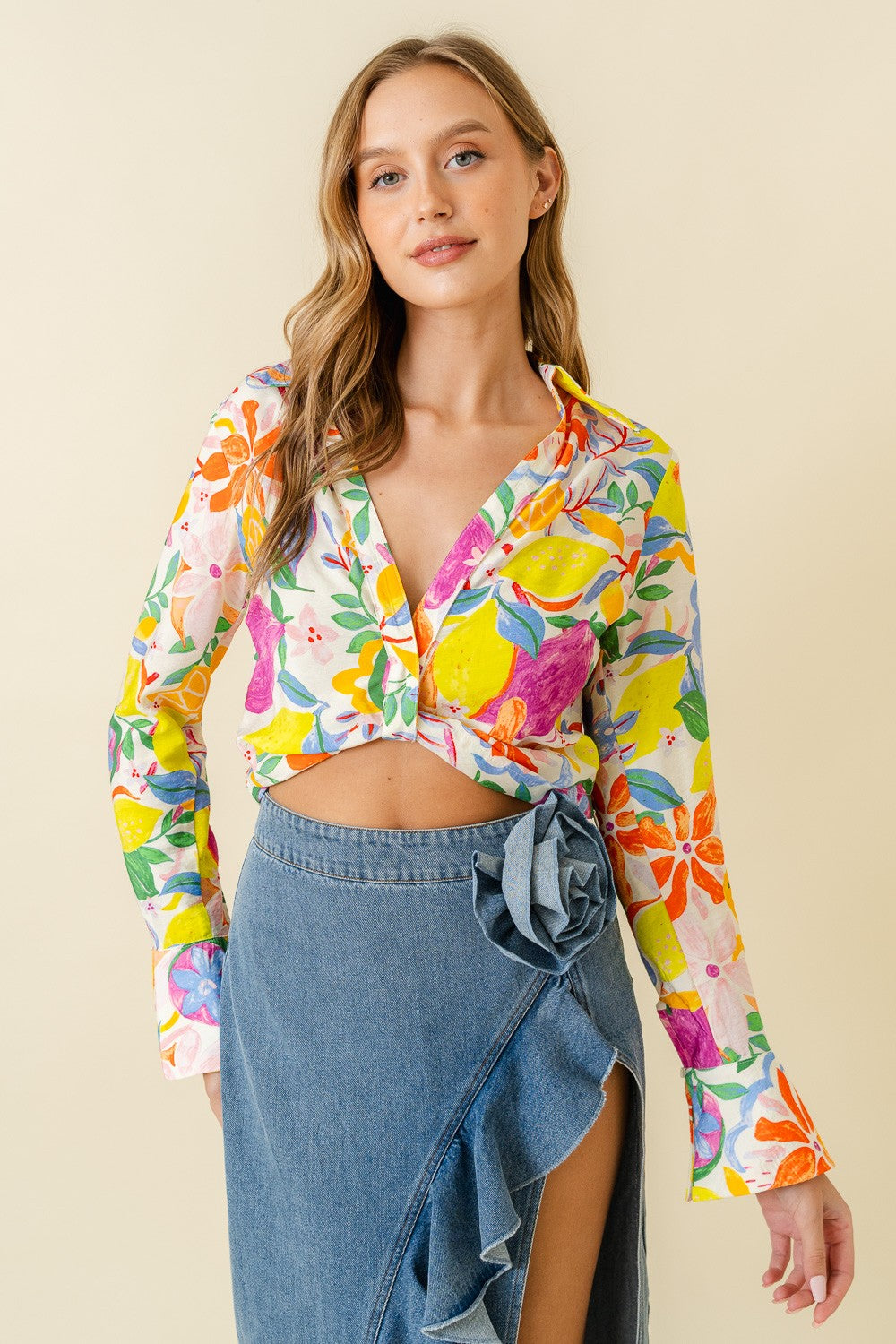 citrus sweet tropical print crop top matching set