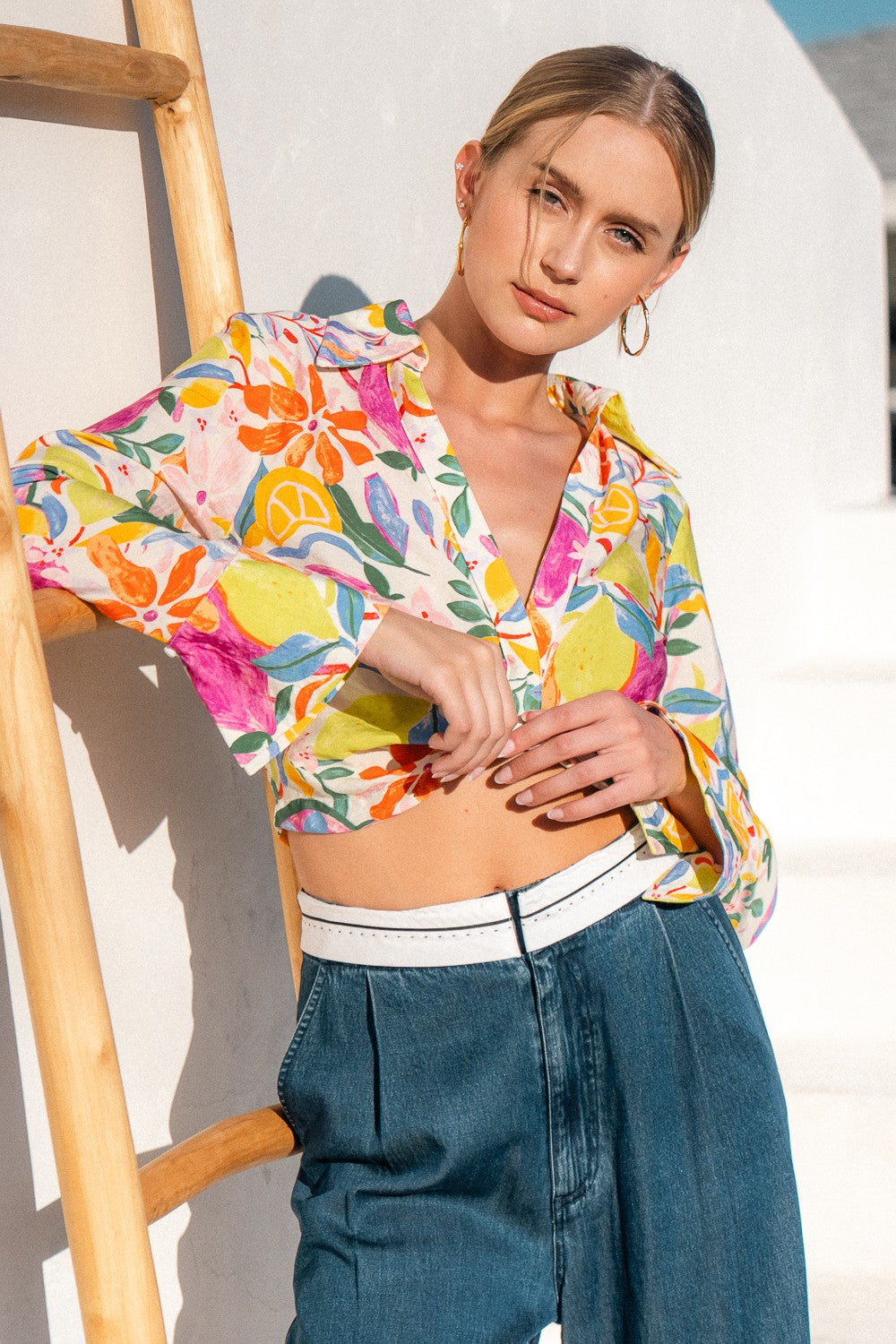 citrus sweet tropical print crop top matching set