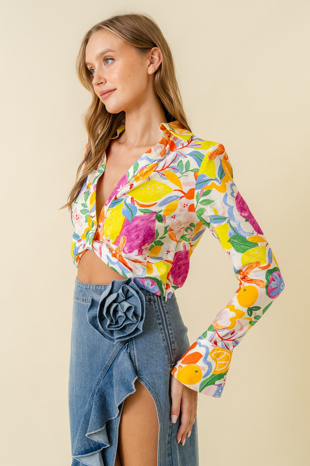 citrus sweet tropical print crop top matching set