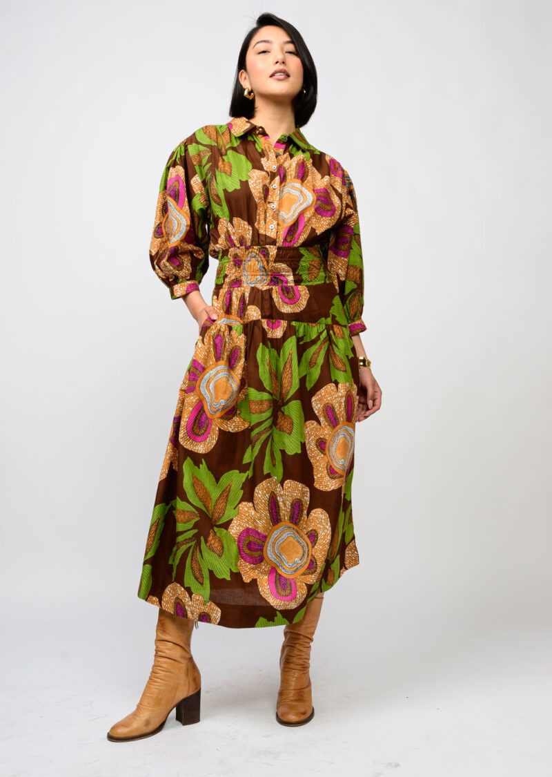 Uncle Frank Big Blooms Dress brown