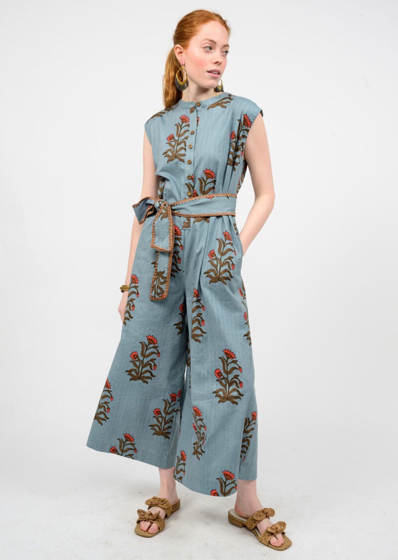 Uncle Frank Block Print Jumpsuit in slate