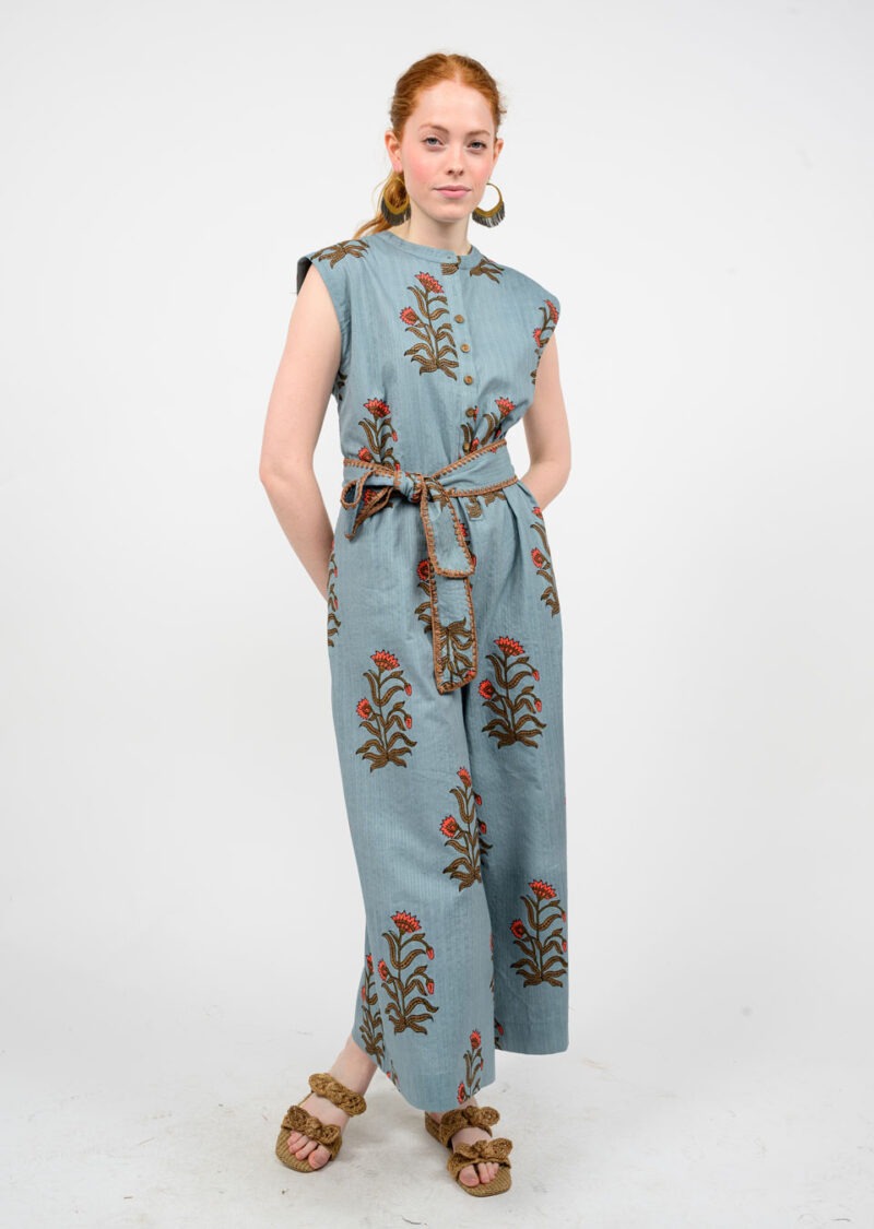 Uncle Frank Block Print Jumpsuit in slate
