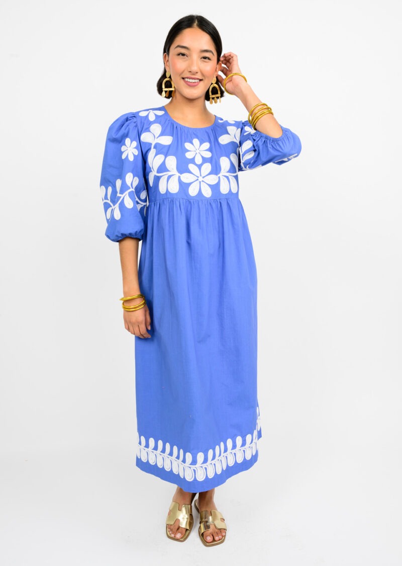 uncle frank cord embroidered dress in blue