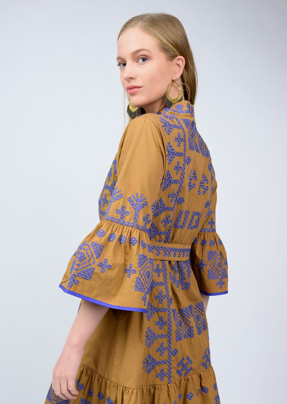 Uncle Frank Cross Stitched Dress in gold