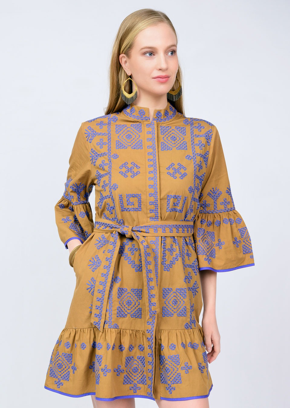 Uncle Frank Cross Stitched Dress in gold