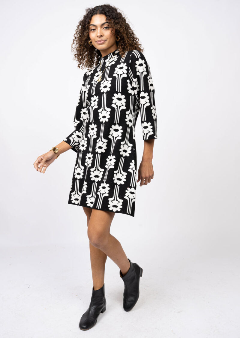 Uncle Frank Power Flower Knit Dress black and white
