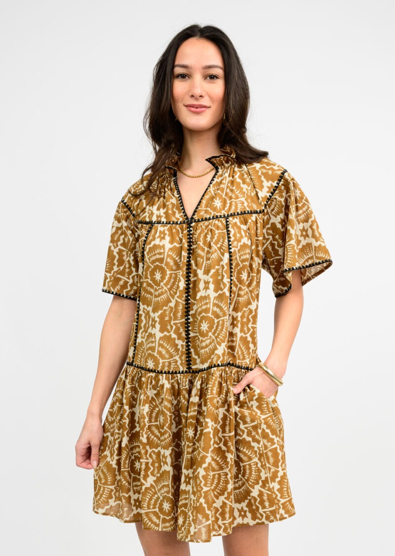 Uncle Frank Shell Stitched Trim Dress BROWN / M