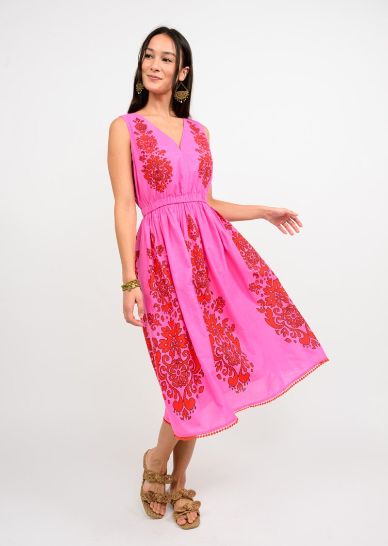 Uncle Frank Stamped Midi Sundress Pink