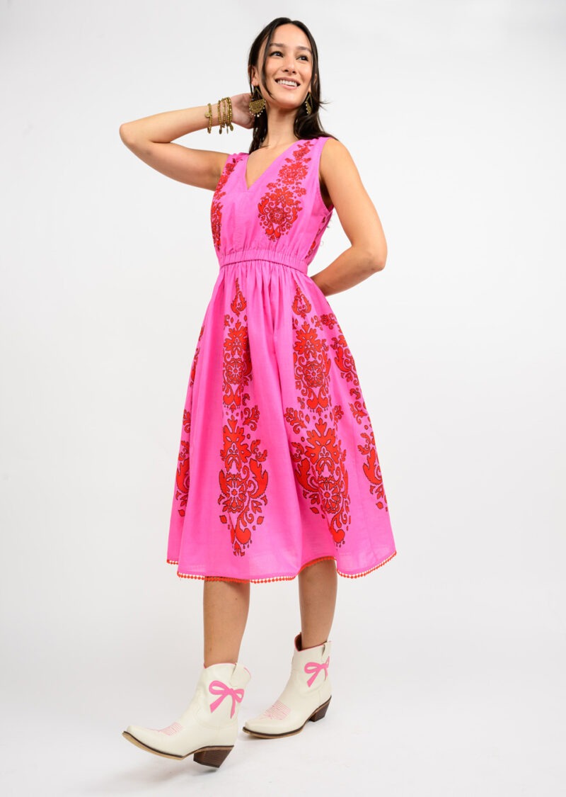 Uncle Frank Stamped Midi Sundress Pink