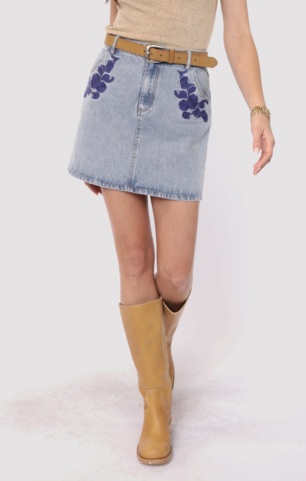 Most Likely Embroidered Denim Skirt