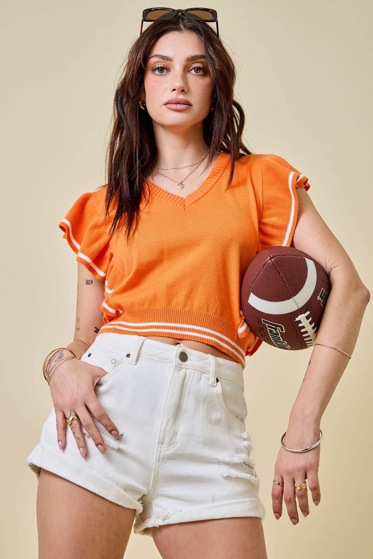 Orange Victory Ruffle Crop Top